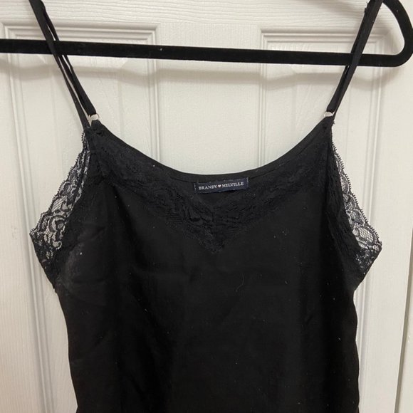 Black Satin Silk Lace Brandy Melville Top - Picture 3 of 3